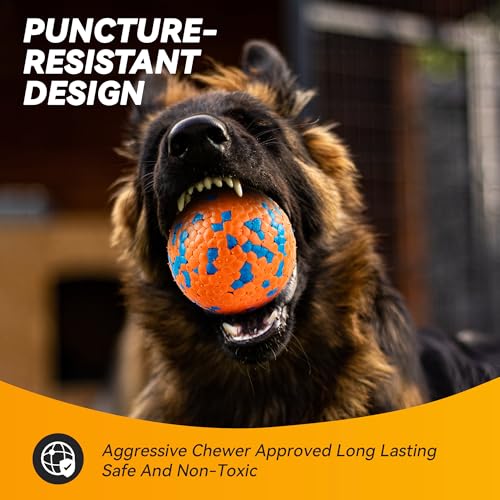 FUSOTO 3Pcs Dog Balls, Durable Bouncy Tennis Balls for Dog Aggressive Chewers, for Large Medium Small Dog Puppy Fetch - color: 1x Orange +1x Blue +1x Yellow