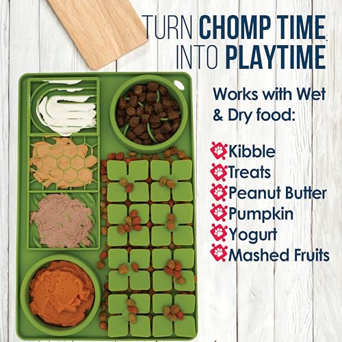 Palz&Co Paw Puzzle 2-in-1 Slow Feeder & Lick Mat - Large 15.75"x10.5" Green Non-Slip Silicone Mat for Dogs & Cats, Dry or Wet Food, Enrichment Puzzle Feeder, Dishwasher Safe - size: Large