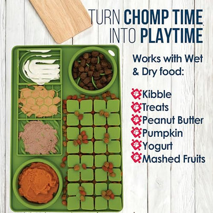 Palz&Co Paw Puzzle 2-in-1 Slow Feeder & Lick Mat - Large 15.75"x10.5" Green Non-Slip Silicone Mat for Dogs & Cats, Dry or Wet Food, Enrichment Puzzle Feeder, Dishwasher Safe - size: Large