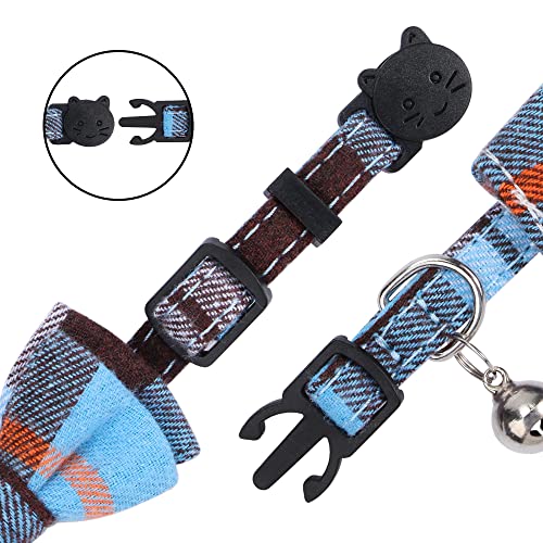 Faleela 2 Pack/Set Cat Collar with Cute Bow Tie and Bell,Breakaway Plaid Shirt Collar for Kitty Adjustable Safety - color: 2023new-Blue