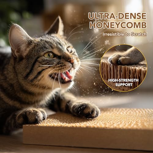 Foldable Cardboard Cat House & Bed for Indoor Cats – Origami Cat Cardboard Hideaway with Honeycomb Scratcher Pad, Collapsible Travel-Ready, FSC-Certified, Silver Award Winner, Yellow - color: Yellow