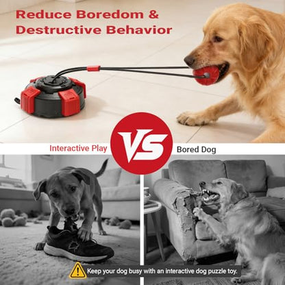 Upgraded Super Strong Suction Cup Dog Toy for Aggressive Chewers, 2.68" Bite Resistant Interactive Tug of War Toy, Durable Rope Chew Ball for Medium Large Dogs, Anxiety Relief