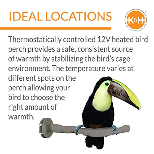 K&H PET PRODUCTS Thermo-Perch Heated Bird Perch Gray Large 2 X 14.5 Inches