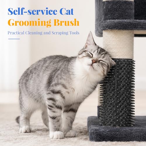 Hey-brother Cat Tree, 74 inches Multi-Level XL Large Cat Tower for Indoor Cats with Three Cat Condos, Two Large Top Decks and Cat Hairbrushfor Kittens, Cats and Pets, Smoky Gray MPJ035-MG - color: Smoky Gray
