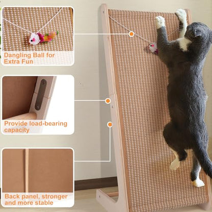 Sisal Cat Scratchers for Indoor Cats, 26.8'' L-Shape Cat Scratching Board, Solid Wooden Cats Scratch Pad with Mouse Toy, Large Cats Scratching Posts to Protect Furniture(Ramp Scratcher) - size: Ramp