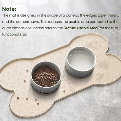 PWTAA Dog Food Mat Anti-Slip Silicone Dog Bowl Mat Thicker Pet Placemat Waterproof Cat Feeder Pad with Raised Edge Puppy Kitten Feeding Mats Suitable Small Medium-Sized Dogs Cats Eating Tray - color: Beige, size: 19.4" x 9.8"