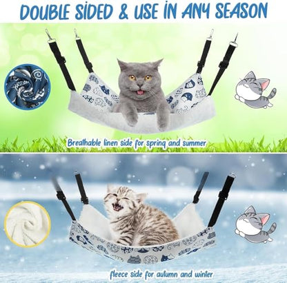 Cat Cage Hammock, Reversible for Use, Adjustable Pet Cat Bed, Soft Sleeping Cat Bed, Suitable for Cats, Puppies, Bunnies and Other Little Pets, Thickened Style, Blue, M(13.7 * 19.7in) - size: Medium