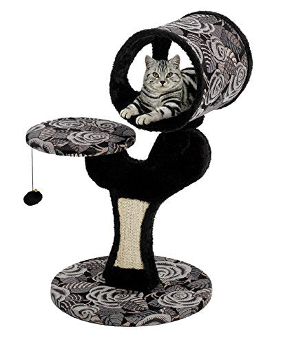 MidWest Homes for Pets Cat Tree Salvador Feline Furniture, 22 by 17.75 by 30.75-Inch, Black/White Floral (138S-BK) - size: Salvador Cat Furniture, Black Pattern