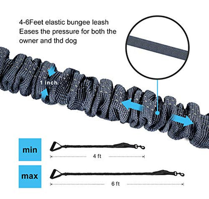 6FT Highly Reflective Heavy Duty Elastic Bungee Medium and Large Dog Leash Shock Absorbing with Comfortable Padded Handle and Traffic Handle Suitable for Training Grey - color: Grey