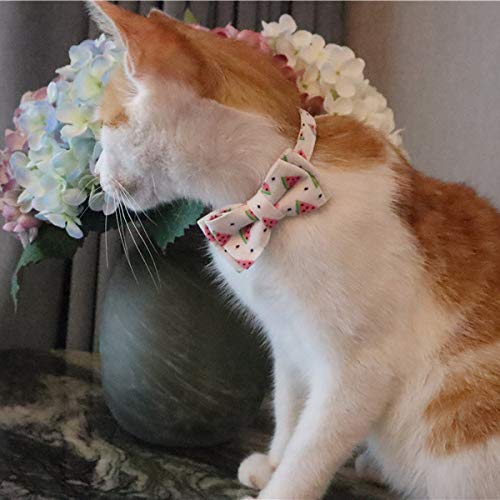 Cat Collar Breakaway with Bell and Bow Tie, Plaid Design Adjustable Safety Kitty Kitten Collars(6.8''-10.8'') (Watermelon) - color: Watermelon