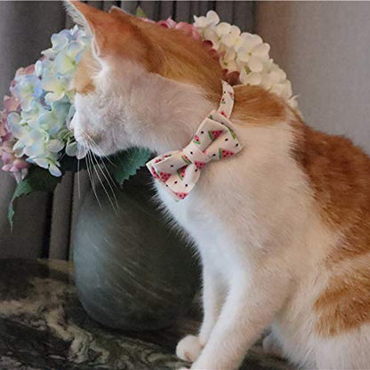 Cat Collar Breakaway with Bell and Bow Tie, Plaid Design Adjustable Safety Kitty Kitten Collars(6.8''-10.8'') (Watermelon) - color: Watermelon
