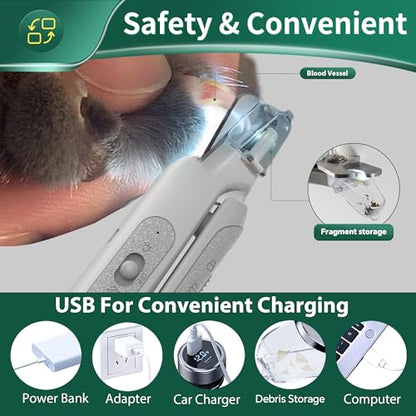 CATPICK 2-in-1 Cat Nail Clippers & Dog Nail Clippers Trimmers for Large Medium Small Dogs Cats Claw Trimmer Quick Sensor and Safety Guard USB Rechargeable with 2 LED Lights Dogs Nail Trimmer - color: White 2th Generation