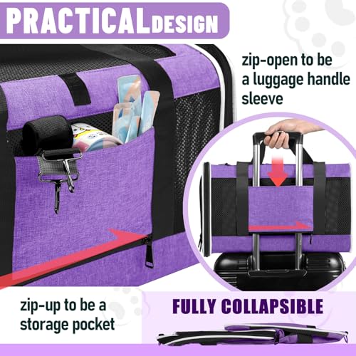 GAPZER Pet Carrier for Large Cat 20 lbs+ / Soft Sided Small Dog 12 Pounds Travel Crate Top Load/Collapsible Kitty Carry Bag Big Kitten Mesh/Sturdy Animal Transport cage Kennel Long Trips Purple - color: Purple