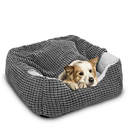 GASUR Dog Beds for Large Medium Small Dogs, Rectangle Cave Hooded Blanket Puppy Bed, Luxury Anti-Anxiety Orthopedic Cat Beds for Indoor Cats, Warmth and Machine Washable (35 inches, Grey) - size: XL (35"x 25"x 9")