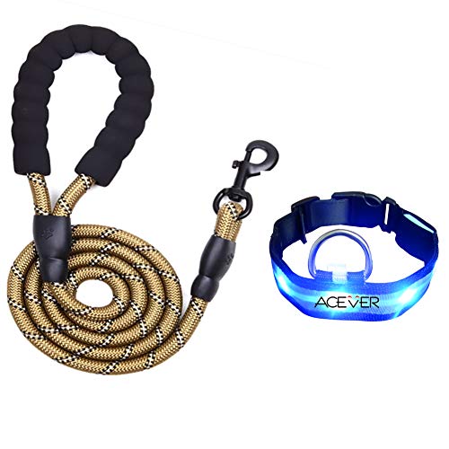 5 FT Reflective Dog Leash with Comfortable Padded Handle Rotative Strong Metal Clasp Flash Collar-Champagne - color: Champagne
