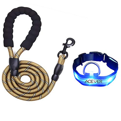 5 FT Reflective Dog Leash with Comfortable Padded Handle Rotative Strong Metal Clasp Flash Collar-Champagne - color: Champagne