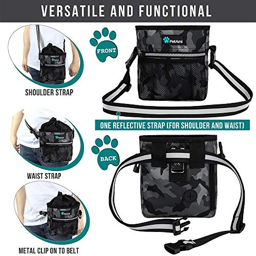 PetAmi Dog Treat Pouch, Pet Treat Pouch for Training, Dog Walking Bag Holder for Kibbles, Pet Food Toy, Dog Trainer Essentials Supplies, Poop Bag Dispenser, 3 Ways to Wear (Camo Black) - color: Camo Black