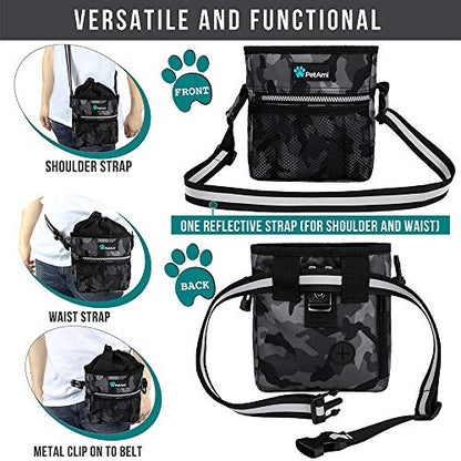 PetAmi Dog Treat Pouch, Pet Treat Pouch for Training, Dog Walking Bag Holder for Kibbles, Pet Food Toy, Dog Trainer Essentials Supplies, Poop Bag Dispenser, 3 Ways to Wear (Camo Black) - color: Camo Black