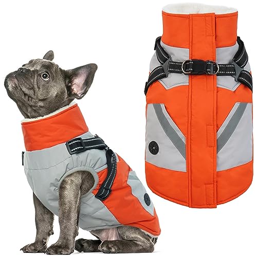 IECOii Dog Winter Coat Waterproof - Orange, Medium - Dog Coat with Harness Built in for Medium Dogs, Thermal Warm Fleece Lined with Zip Up Cold Weather Jacket,Reflective Snowsuit for Outdoor Hiking - color: Orange, size: Medium(Chest:20.9 in)