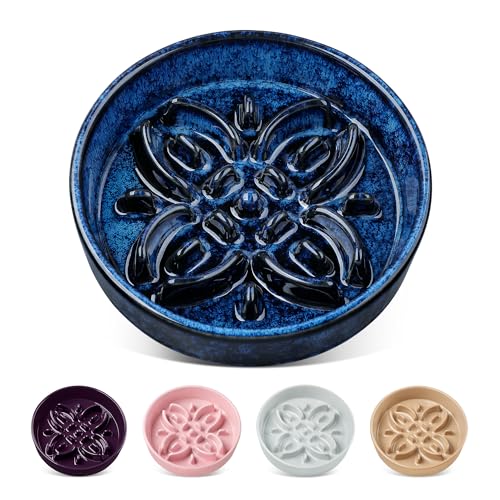 vancasso Ceramic Slow Feeder Dog Bowls, Puzzle Dog Food Bowls with Floral Maze, Anti -Slip Pet Food Dish for Small Breed, 0.6 Cups, Blue - color: Blue, size: S-0.6 Cups