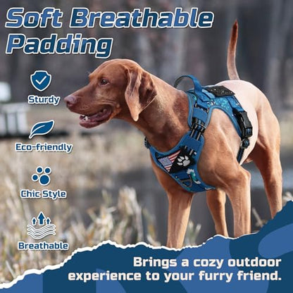 rabbitgoo Tactical Dog Harness Medium Sized Dog, No Pull Military Service Vest with Handle & Molle, Easy Control for Training Walking, Adjustable Reflective Straps, Blue Camo, M - color: Blue Camo, size: Medium