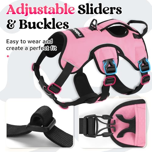 rabbitgoo Escape Proof Dog Harness Medium, Soft Padded Full Body Pet Harness, Reflective Adjustable No Pull Vest with Lift Handle and Leash Clip for Walking Hiking Training, Light Pink, M - color: Light Pink, size: Medium (Pack of 1)