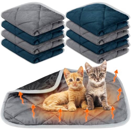 8 Pack Self Heating Cat Mat Self Warming Cat Bed Extra Warm Thermal Pet Bed Mat Reflects Body Heat Washable Dog Crate Pad for Indoor Outdoor Pets(Gray, Blue,16 x 20 Inch) - color: Gray, Blue, size: 16 x 20 Inch