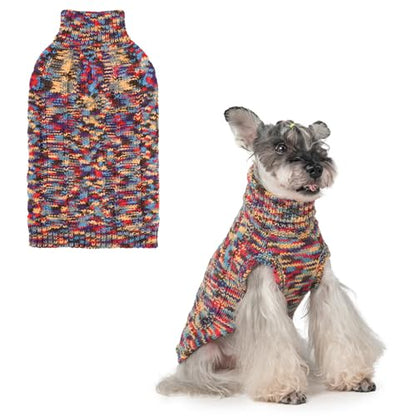 BEAUTYZOO Small Dog Sweater -Turtleneck Pullover Classic Cable Knit Fuzzy Winter Coat Dog Cold Weather Clothes for Small Medium Dogs Puppy Girl Boys(Multi-Black, M) - color: Multi-Black, size: M (Back: 16", Chest: 21", Neck: 13")
