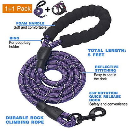 tobeDRI No Pull Dog Harness Adjustable Reflective Oxford Easy Control Medium Large Dog Harness with A Free Heavy Duty 5ft Dog Leash - color: Purple Harness+Leash, size: Medium