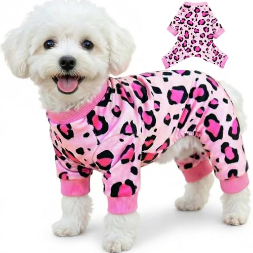 Vet-Approved Calming Dog Pajamas & Onesie for Medium Small Dogs, Ultra-Premium Cute Hypoallergenic Polyester & Organic Cotton, Allergy Protection & Soothing Comfort, Size M (7-11lbs) - color: Pink Leopard, size: M-(7-11lbs) Chest: 15.8"