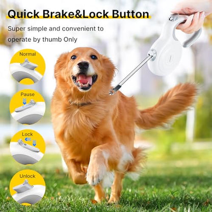 10Ft Auto-Brake Retractable Dog Leash for Small Medium Dogs Light Weight 360° Tangle-Free Strong Nylon Tape and Ergonomic Anti-Slip Soft Handle One-Handed Brake - size: 10 Ft Auto-Brake Retractable Dog Leash