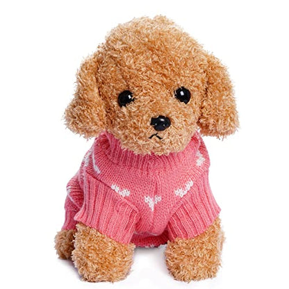 Dxhycc Dog Knitted Sweater Heart Puppy Sweater Warm Soft Pet Holiday Clothes for Small Cats and Dogs (Pink, S) - color: Pink, size: Small