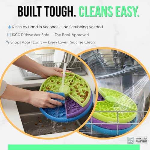 Slow Feeder Dog Bowl – 3-Level Puzzle Feeder for Large, Medium & Small Dogs | Spinning Lick Bowl for Liquid Treats, Peanut Butter & Wet Food | BPA-Free Dog Enrichment Bowl