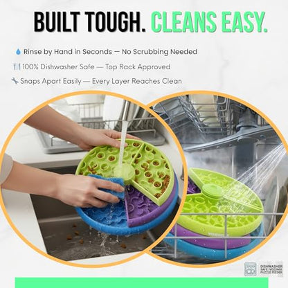 Slow Feeder Dog Bowl – 3-Level Puzzle Feeder for Large, Medium & Small Dogs | Spinning Lick Bowl for Liquid Treats, Peanut Butter & Wet Food | BPA-Free Dog Enrichment Bowl