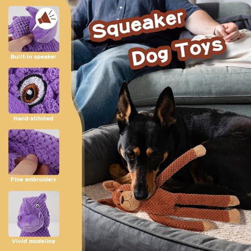 5 Pack Dog Squeak Toys, Durable Plush Chew Toys for Small, Medium & Large Dogs for Teething & Interactive Play - color: brown/white/grey/green