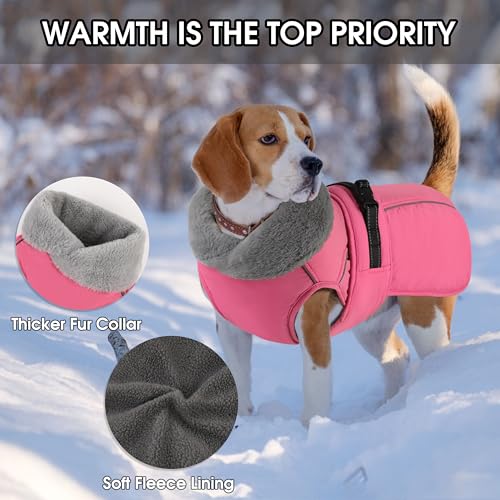 Dog Coat Large, Windproof Dog Jacket with Warm Fleece Lining, Thickened Collar Dogs Winter Coat,Adjustable Reflective Pet Coats for Cold Weather (Pink, XX-Large) - color: Pink, size: XX-Large