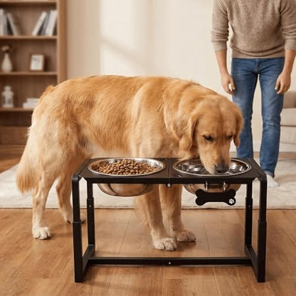 Metal Elevated Dog Bowls, Raised Dog Bowls for Large/Extra Large Breeds with Two 111oz Stainless Steel Food Bowls, 3 Adjustable Height (8.8"/11.5"/14") Dog Bowl Stand Protect Neck & Joints - size: 8.8-14" | L/XL Dogs | 2×111oz Bowls