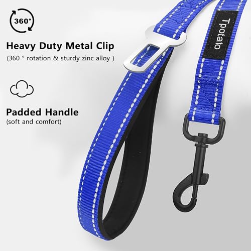 6 Foot Blue Dog Leashes for Large Medium and Small Breed Dogs That Pull,Reflective Nylon Heavy Duty Dog Leash with 2 Comfortable Padded Traffic Handles and Car Seat Belt for Walking and Training - color: Navy blue
