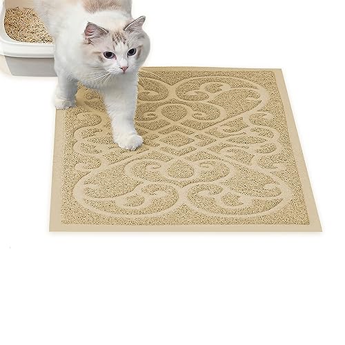 PetLike Cat Litter Box Mat, Thick Kitty Litter Trapping Mat, Durable,Waterproof &Washable with Non-Slip Backing, Soft on Kitty Paws and Easy to Clean, BPA Free - color: Beige, size: 30x18