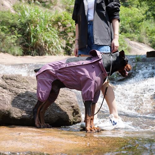 LOVELONGLONG Waterproof Dog Raincoat with Removable Hood – Outdoor Full Body Dog Jacket, Windproof Snowproof Shell Suit – All Season Pet Rain Gear Plum Purple XS - color: Plum Purple, size: XS (Back 10.5")