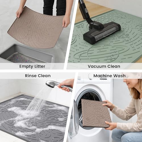 OHMO Cat Litter Mat Large Litter Box Mat, 31.5x23.6 Sage Green, Premium BPA-Free Silicone Rubber Kitty Litter Mat for Litter Box, High Edge Scatter Control Non-Slip Waterproof Litter Trapping Mat - color: Sage Green, size: 31.5"L x 23.6"W