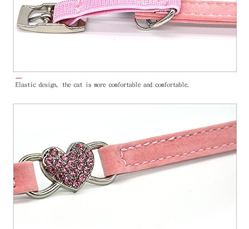 CHUKCHI Heart Bling Cat Collar with Safety Belt and Bell 8-11 Inches(Pink) - color: Pink