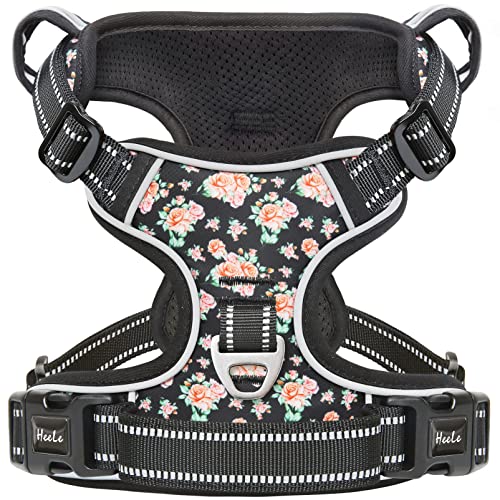 HEELE Dog Harness Harness for Small Dogs No Pull Dog Vest Harness for Small Dog with Soft Padded Handle Reflective for Outdoor Training, Flower-Black, S - color: Flower-Black, size: S