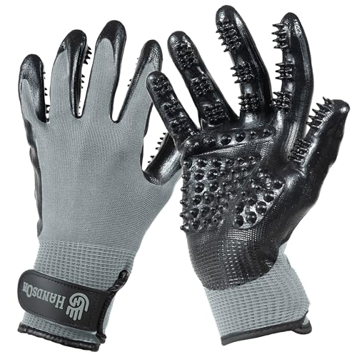 H HANDSON Pet Grooming Gloves - Patented #1 Ranked, Award Winning Shedding, Bathing, & Hair Remover Gloves - Gentle Brush for Cats, Dogs, and Horses (Grey, Small) - color: Grey, size: Small (1 Pair)