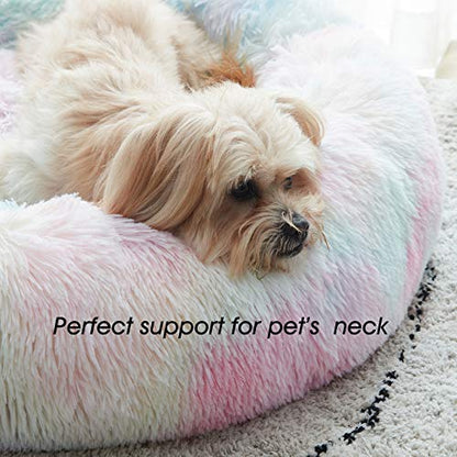 WESTERN HOME WH Calming Dog & Cat Bed, Anti-Anxiety Donut Cuddler Warming Cozy Soft Round Bed, Fluffy Faux Fur Plush Cushion Bed for Small Medium Dogs and Cats (20"/24"/27"/30") - color: Rainbow, size: 27.0"L x 27.0"W x 8.0"Th