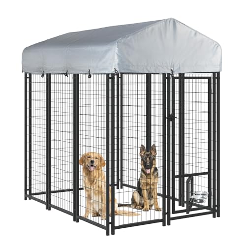 LEMBERI 6x4x6 FT Outdoor Dog Kennel for Large Dogs, Heavy Duty Welded Wire Steel Dog Playpen Fence with Secure Lock, Pet Pen with UV-Resistant Waterproof Roof Cover for Outside - size: 69"L x 50.4"W x 72.1"H