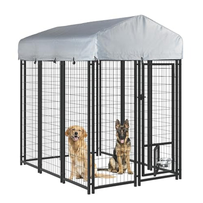 LEMBERI 6x4x6 FT Outdoor Dog Kennel for Large Dogs, Heavy Duty Welded Wire Steel Dog Playpen Fence with Secure Lock, Pet Pen with UV-Resistant Waterproof Roof Cover for Outside - size: 69"L x 50.4"W x 72.1"H