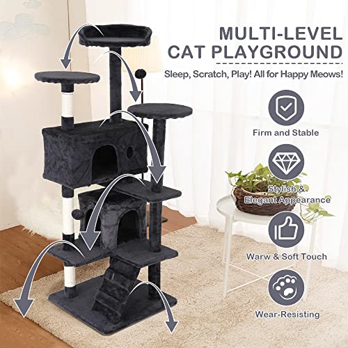 70'' Tall Multi-Level Cat Tree with Scratching Post, Platform, Condo, Tower and Funny Toy for Indoor Medium Cats - color: Dark Gray