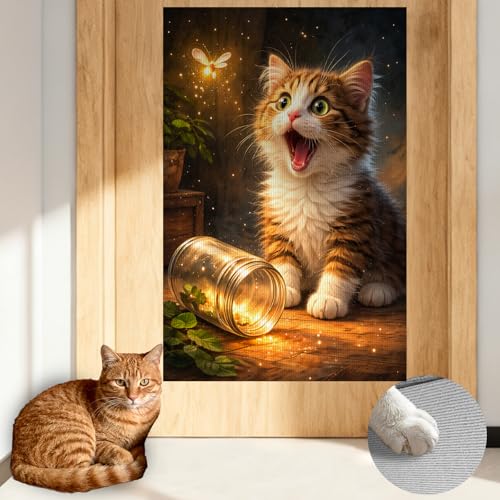 Cat Scratch Pad 15.3x23.6 Inches Polyester Synthetic Fiber, Kitten & Firefly Print, wall cat Scratcher, Scratching mat, Home Decor, Playroom, Apartment (2pcs) - color: LU15981-2pcs