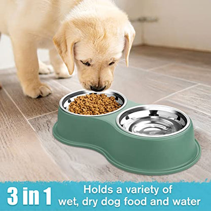 Epetslove Dog Bowls Double Dog Water and Food Bowls Stainless Steel Bowls with Non-Slip Resin Station, Pet Feeder Bowls for Puppy Medium Dogs Cats - color: 6.Green, size: Medium-18oz